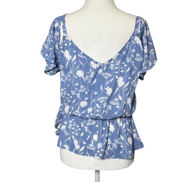 NEW Sienna Sky Blouse Top Womens M Blue white Floral Cold Shoulder Short Sleeve - Picture 4 of 12